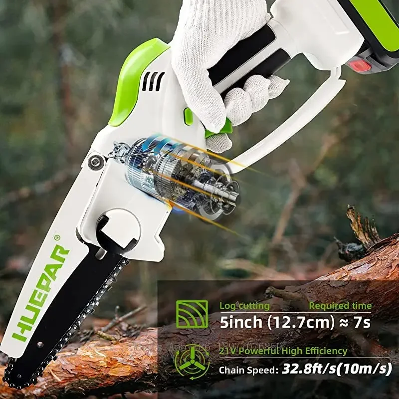 New Huepar CS061 Mini 6 Inch Portable Cordless Electric Chain Saw With Rechargeable Battery Security Lock