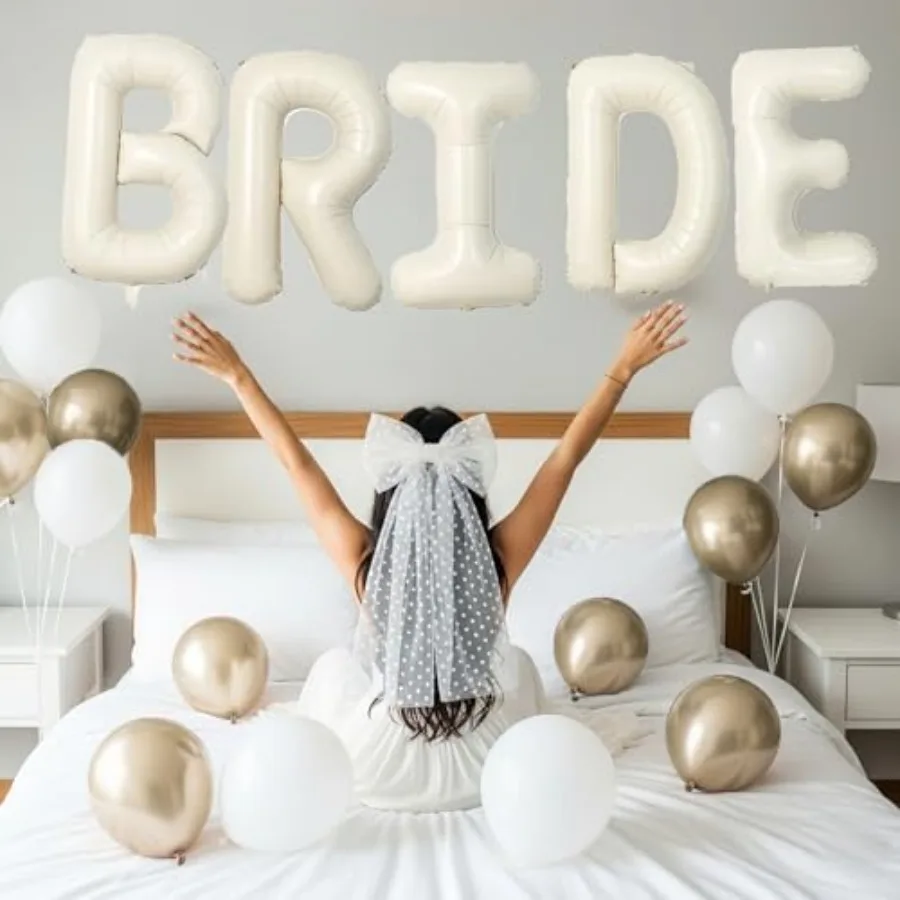 40 بوصة بالونات العروس لؤلؤة بيضاء الرمال الأبيض والشمبانيا الذهب بالونات مع كبير البيج كريم العروس بالون رسالة للبكال