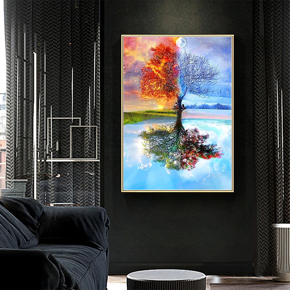 5D DIY Diamond Painting Landscape Four Seasons Tree Rhinestone Picture Diamond Embroidery Winter Home Decoration Mosaic Gift