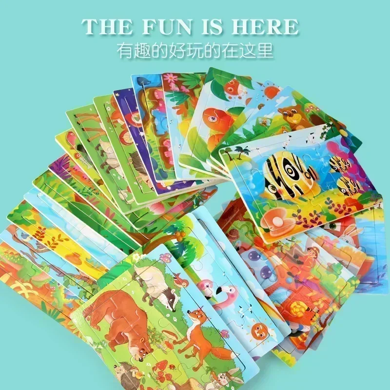 Cartoon Puzzles 12 Pieces Wooden Jigsaw for Kids Ocean Animal Dinosaur Transportation Board Game Children Gifts Educational Toys