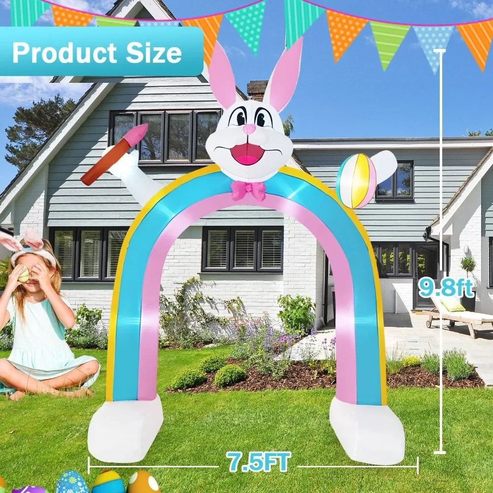 3M Easter Inflatable Bunny Archway with LED Lights, Blow Up Yard Decor for Garden Party