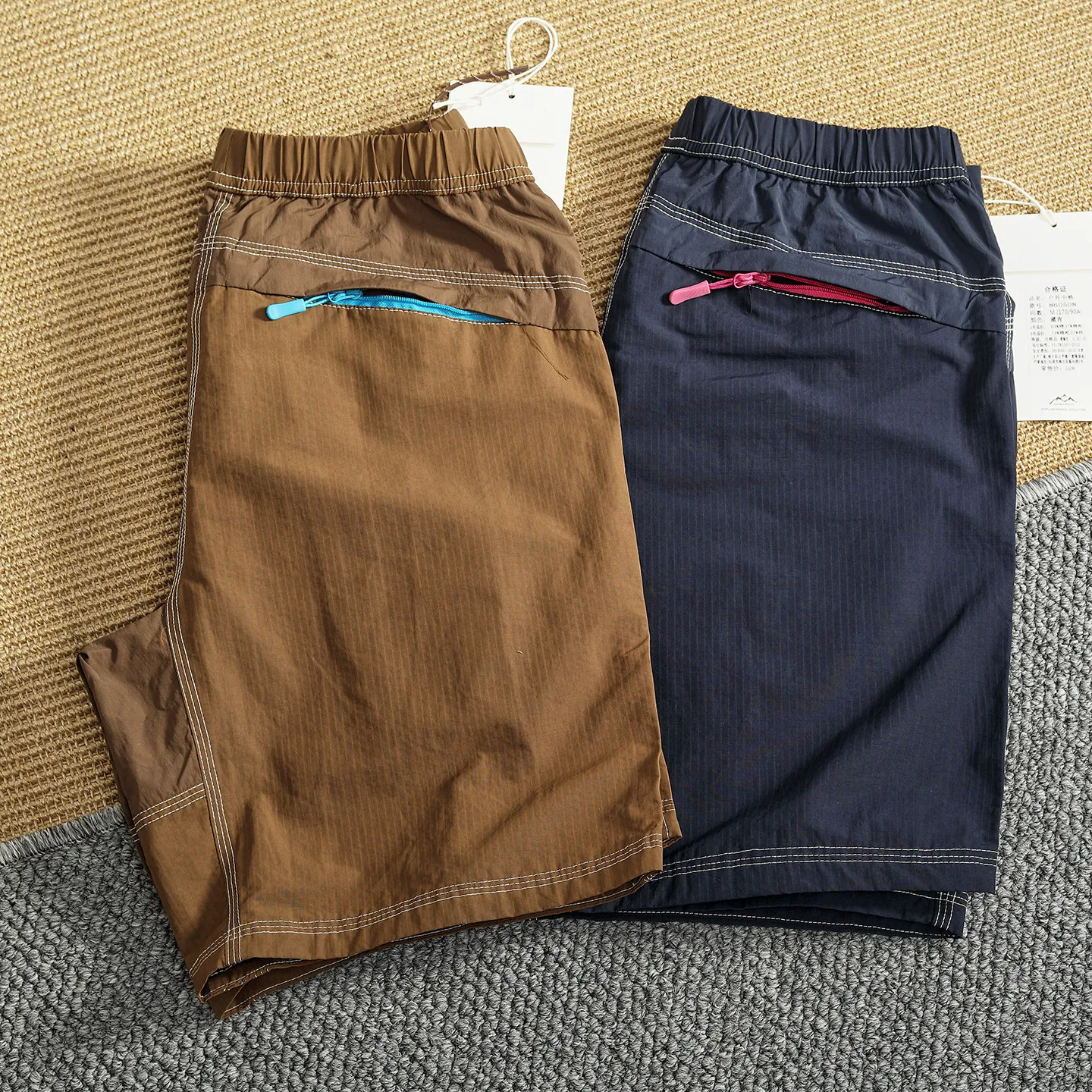 Summer outdoor quick-drying sports shorts men's contrasting color zipper design crotch splicing breathable casual casual pants