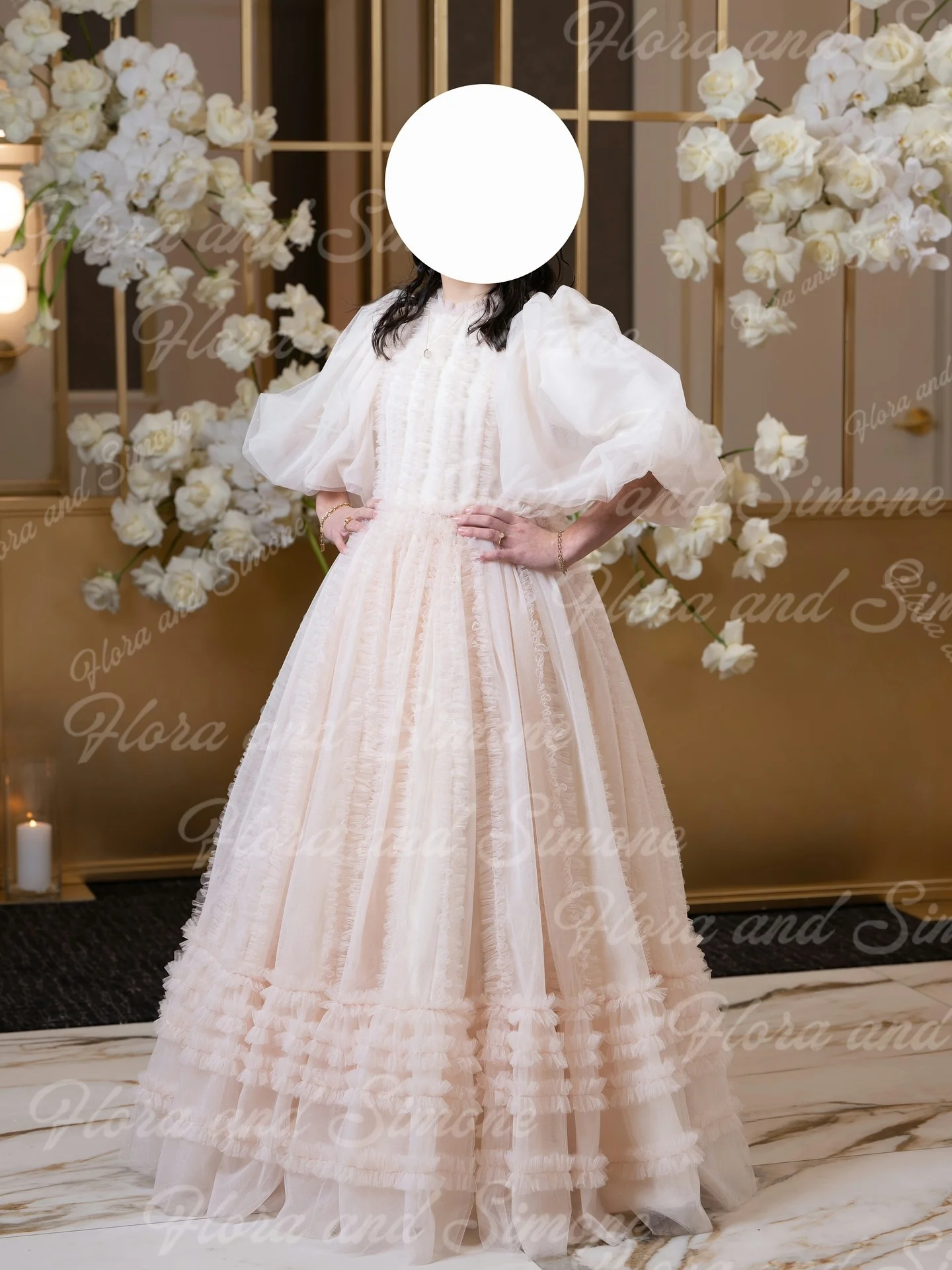 Пушистое элегантное сетчатое платье с короткими рукавами и высоким воротом для девочек-цветочниц, платья для первого причастия, подходящие для свадебных вечеринок