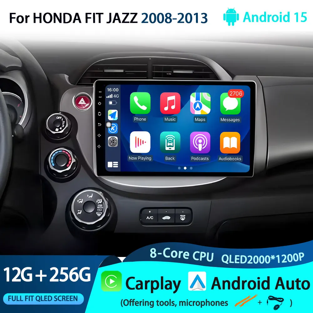 

Автомобильный Android 15, стерео радио для HONDA FIT JAZZ 2008-2013, автомобильный мультимедийный плеер, GPS-навигация, головное устройство, QLED-экран, NO 2Din