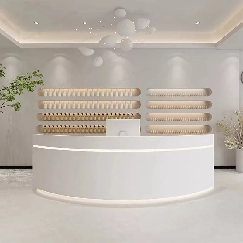 Modern Curved Bar Counter Service Desk Simple Design Beauty Salon Shop Reception Desk Creative Office Furniture pulpitos