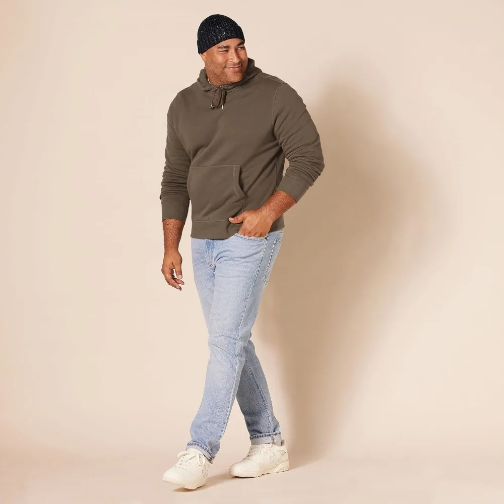 Sudadera con capucha marrón para hombre, informal, con cordón y bolsillo canguro