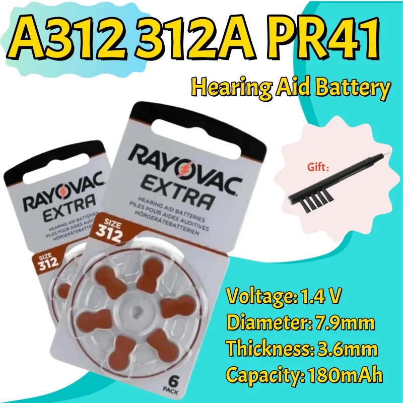 6-60PCS Rayovac Extra Performance Hearing Aid Battery 1.45V 312 312A A312 PR41 Zinc Air Battery For BTE CIC RIC OE Hearing Aids