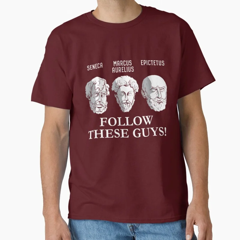 Stoics Seneca Marcus Aurelius Epictetus الرواقية الفلاسفة تمثال نصفي تتبع هذه الرجال الفيلسوف هدية تي شيرت بلايز كبيرة الحجم