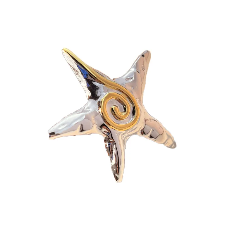 Exaggerate Oversize Two-color Starfish Rings for Women Gold&silver Mix Color Big Star Knuckle Ring Party Gifts Trendy Jewelry view 4