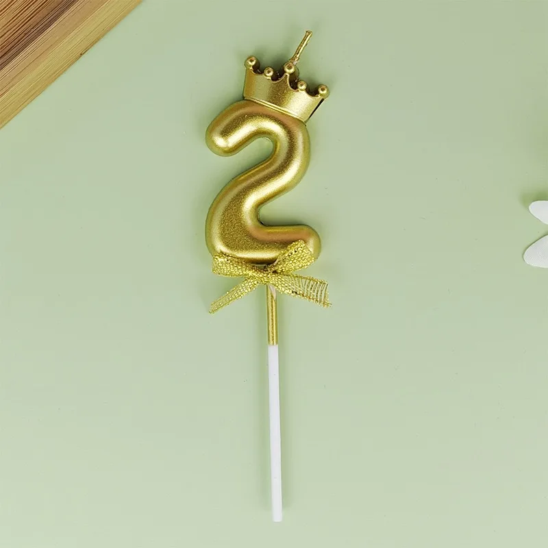Gouden Kroon Strik Digitale Kaars Verjaardagstaart Decoratie Valentijnsdag Feestkaars Decoratie