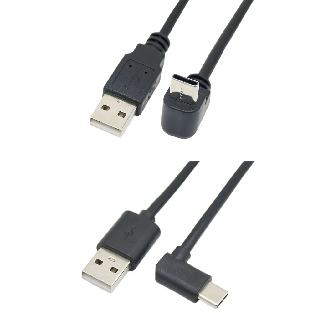 USB A to Type C 90 Degree Angled Cable, Up Down Left Right Bend USB 2.0 Charging Data Cord for Car and Smartphone Device