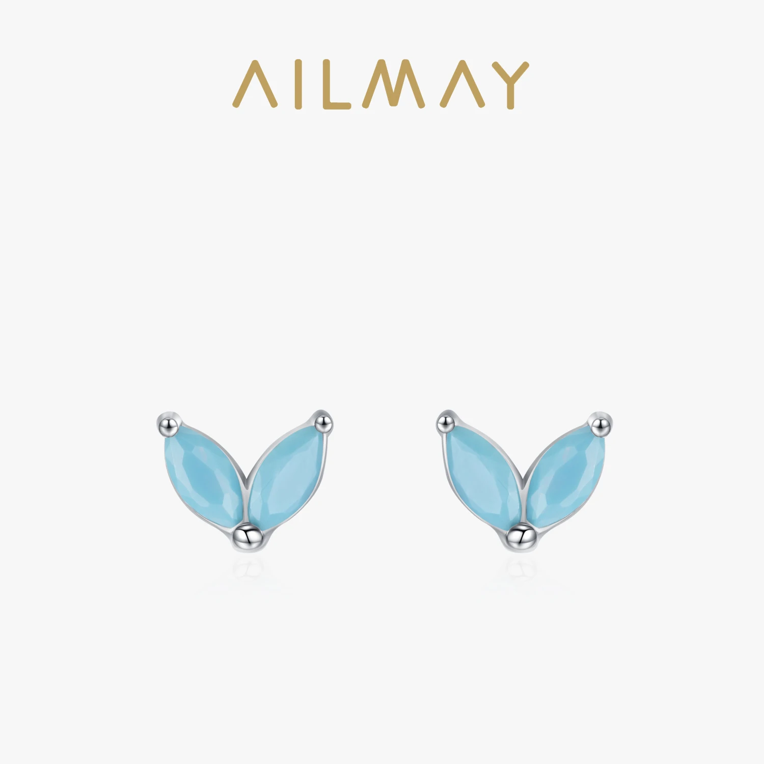 

Ailmay 925 Sterling Silver Small Leaves Stud Earrings High Quality DIY Stackable Turquoise Stone Earrings Jewelry