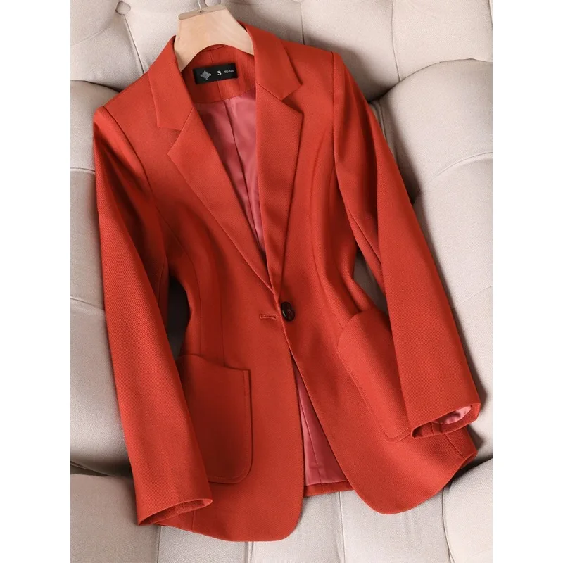 Spring Women Suit Blazer 1 Piece Cotton Long Sleeve Single Button Office Lady Jacket Business Work Wear Formal Coat With Pocket