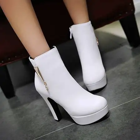 New Sexy Womens Ankle Boots Platform High Heels Boots Zipper Round Toe Winter Ladies Boots Black White Red Woman Plus-size 42 43