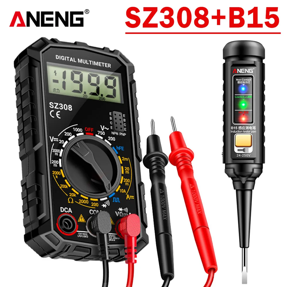 

AC/DC Voltage Multimeter Digital Square Wave Detection ANENG SZ308+B15 24-250V Induction Tester Multi-functional Electrician Too