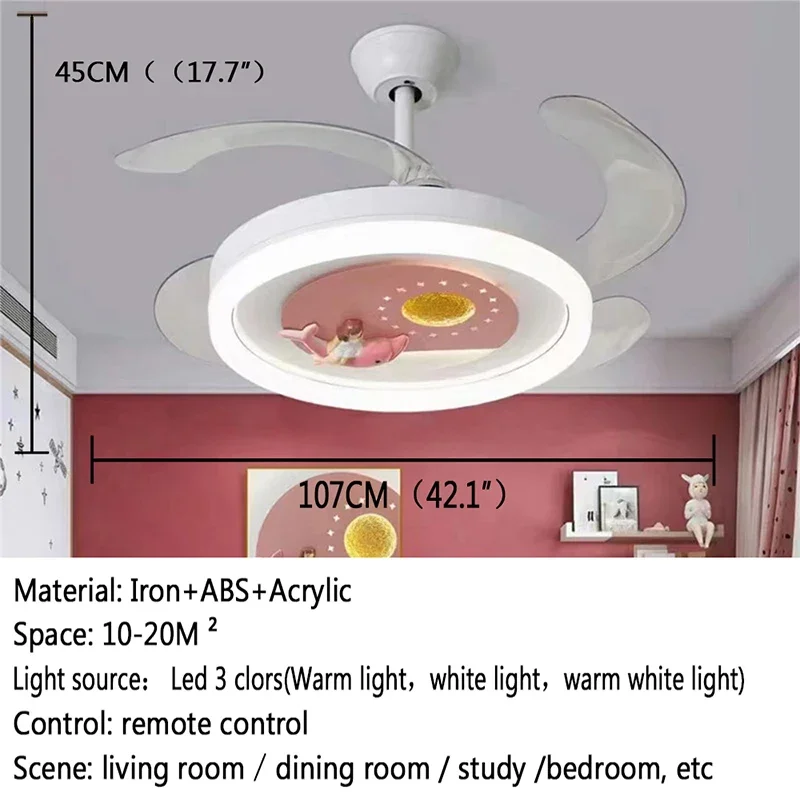 BERTH Nordic Children Stealth Fan Light LED Modern Living room Restaurant Bedroom Ceiling Fan Light Remote Electric Fan Light