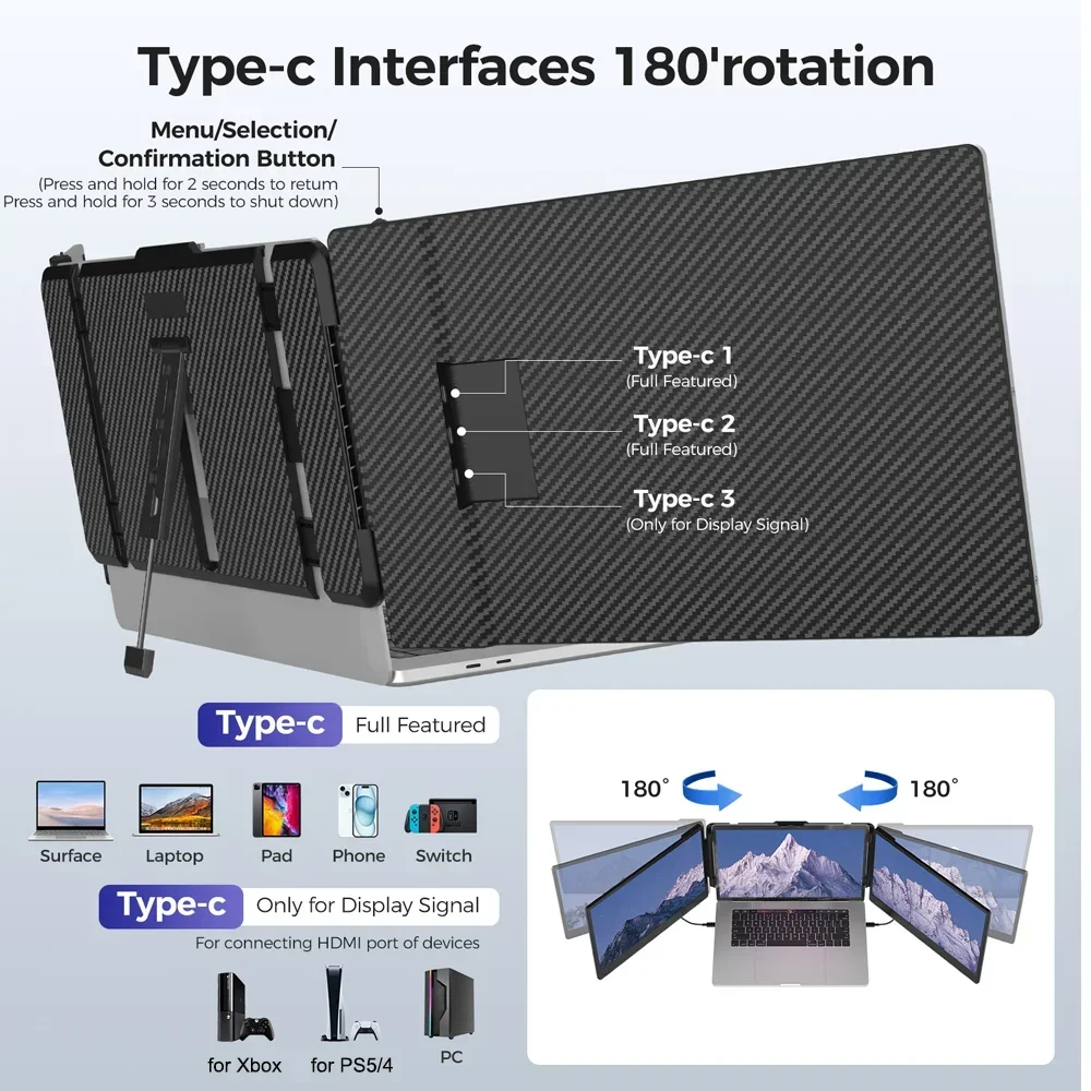 ポータブル14インチノートブックモニター,1920x1080, 16:9 IPS,デュアルスクリーンエクステンダー,Type-Cディスプレイ,Macbook,スイッチ,電話用