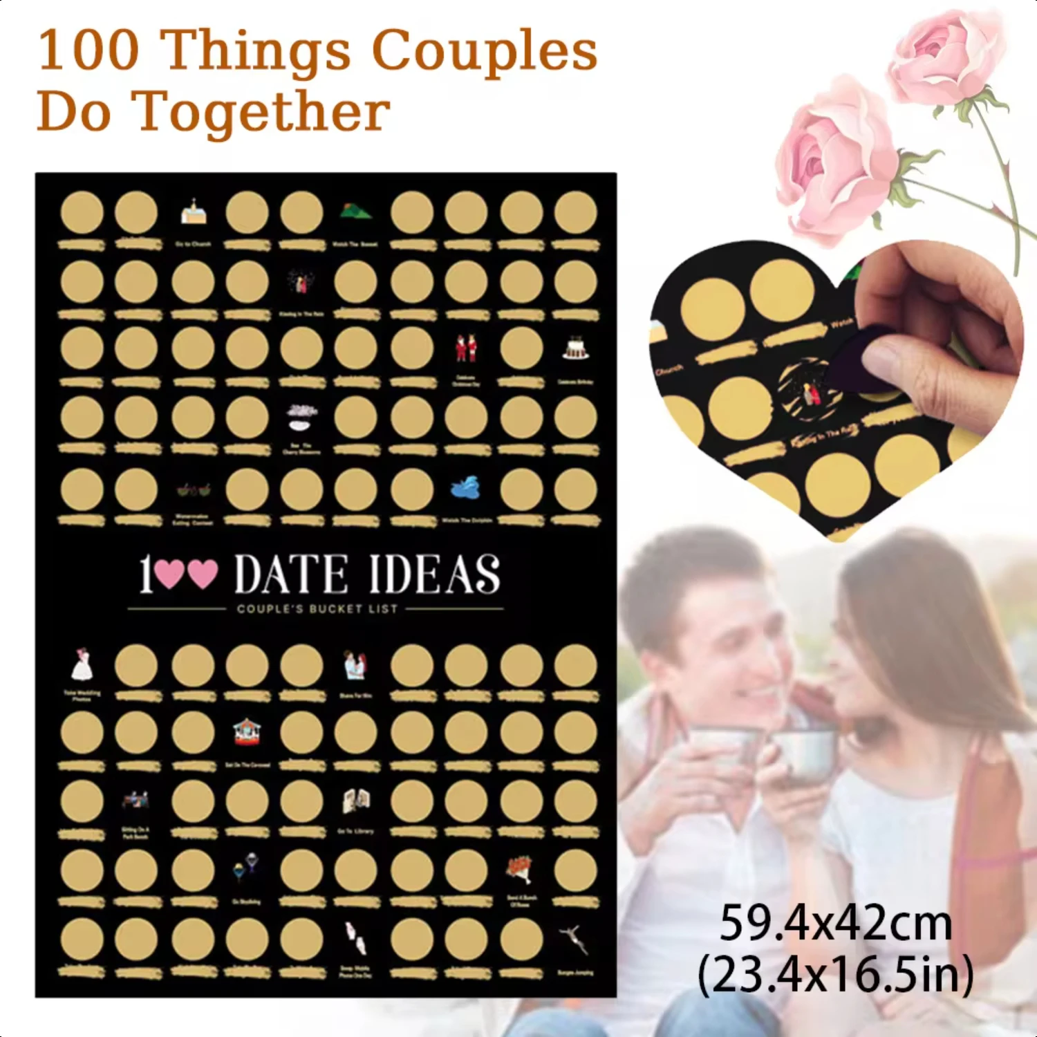 

100 Scrape Posters Couples 100 Dating Idea Couple Activities Top Movies in Life Color Print Wall Decoration Engagement Gifts