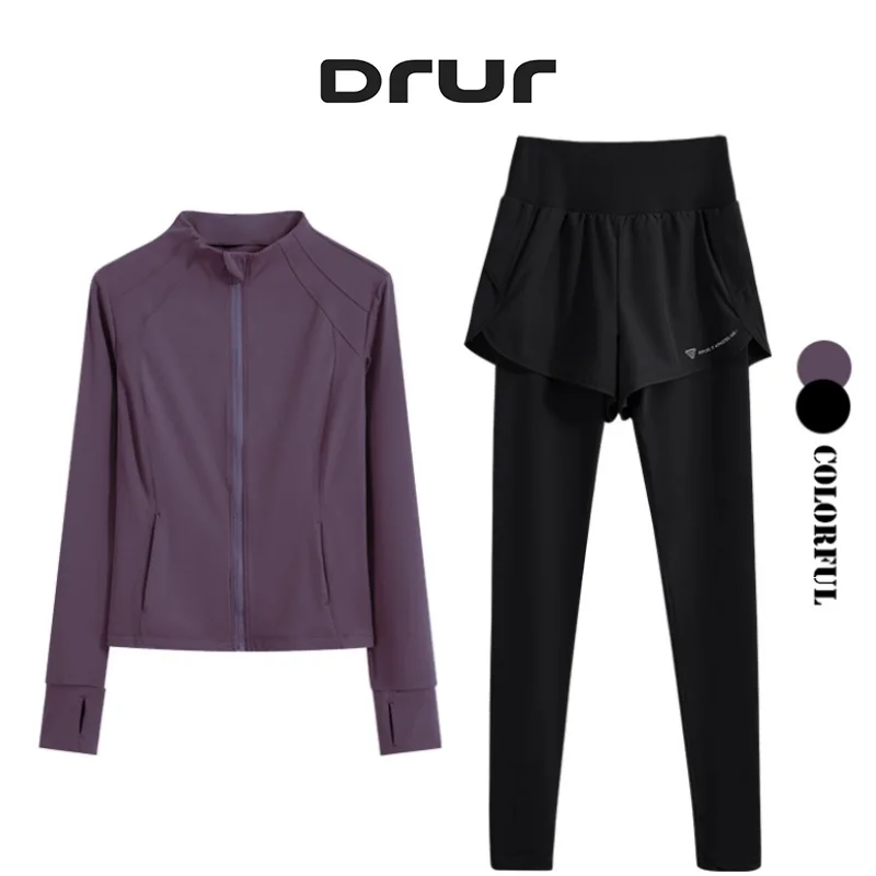 DRUR Women's Two Pieces Set Yoga Shirts Yoga Leggings Sets Seamless Sports Outfit Women Runnging Suits Sportswear Tracksuit New