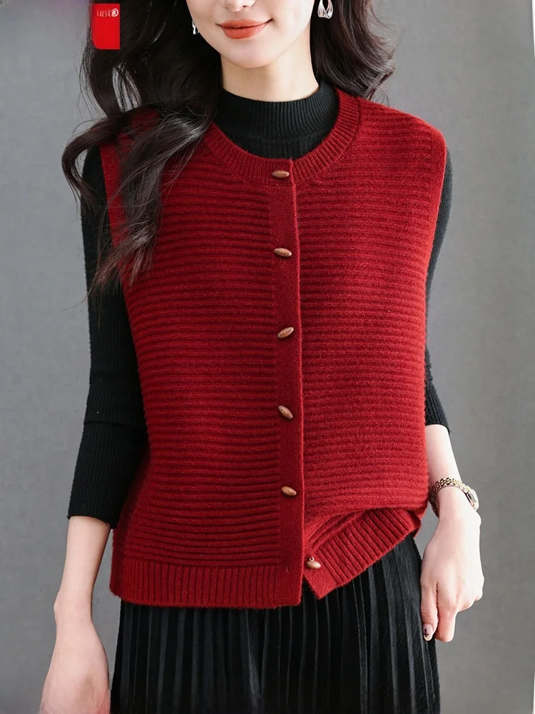 

Hengyuanxiang Women's Wool Knitted Vest 2026 Spring New round Ne Svel Open Cardigan Layering Outerwear Sweater ould...