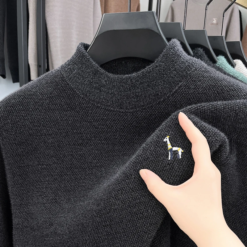 

Высококачественный свитер с круглым воротником мужской моды новый красивый и милый зверь вышивка зимний бархат теплый комфортабельный трикотажный джемпер