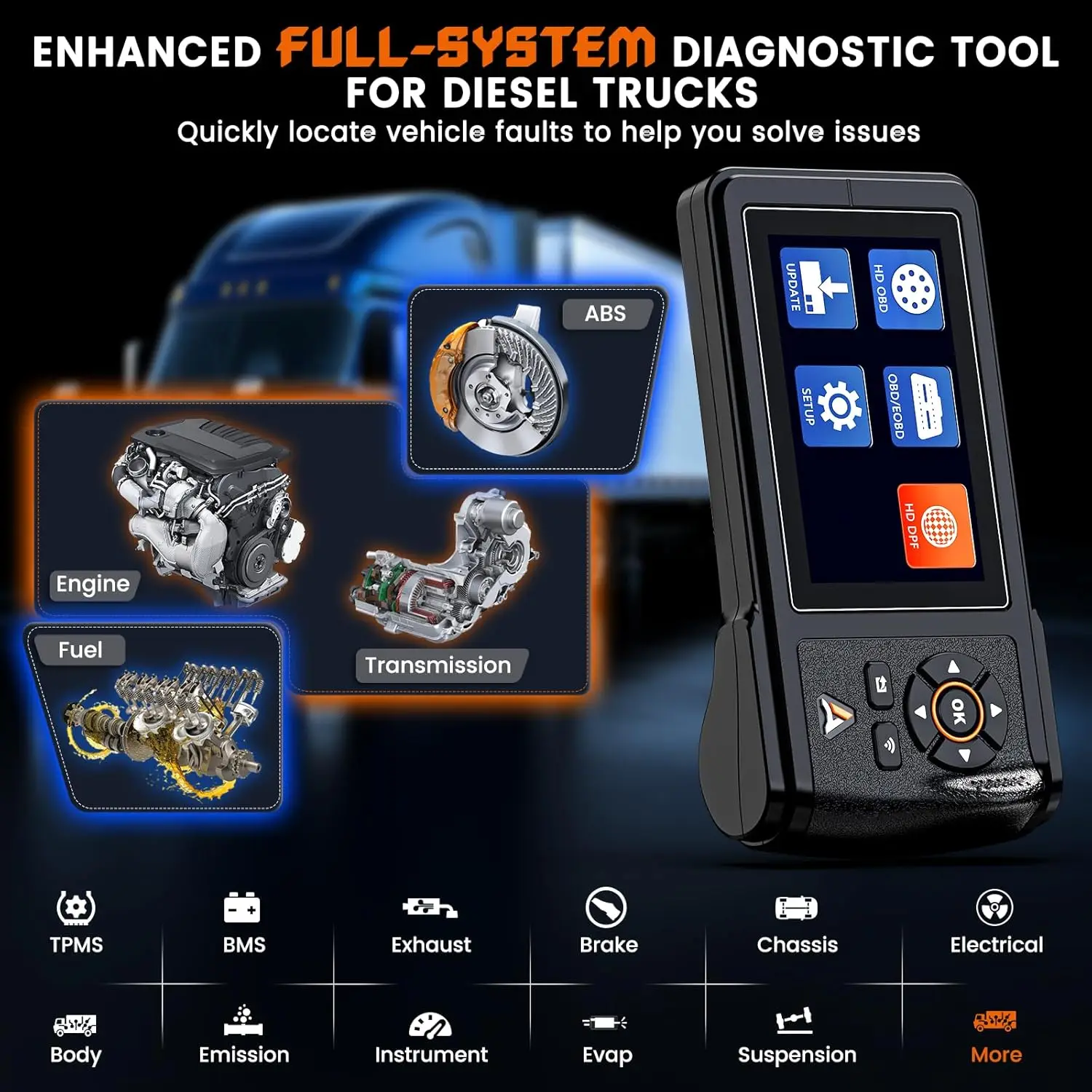 ANCEL HD430 Heavy Duty Truck Scanner DPF Reset & Forced Regeneration voor Cummins & Caterpillar HDOBD Diesel Diagnostische Hulpmiddelen