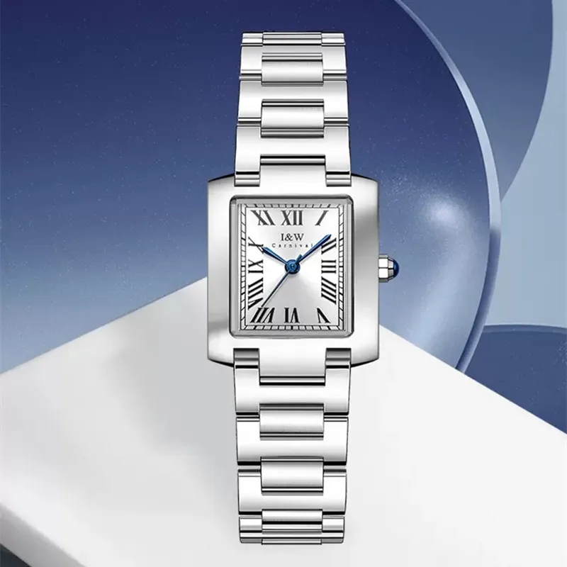 CARNIVAL Fashion Stainless Steel Watches for Woman Original Brand Luxury Square Ladies Quartz Wrist Watches 30m Waterproof Reloj