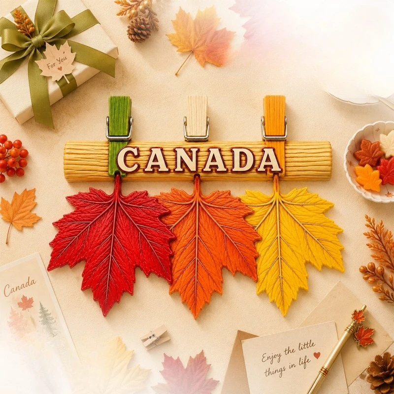 Canada Three Maple Leaves Fridge Magnet - Elegant 3D Autumn Souvenir Unique North American Gift for Travel & Rustic Home Decor