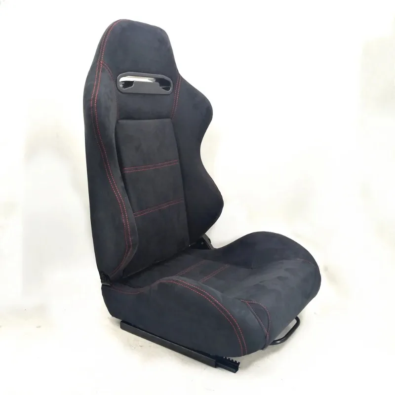 Recaro Logo Black Suede With Red Stitch Racing Seat Gaming  Double Rails Auto Bucket