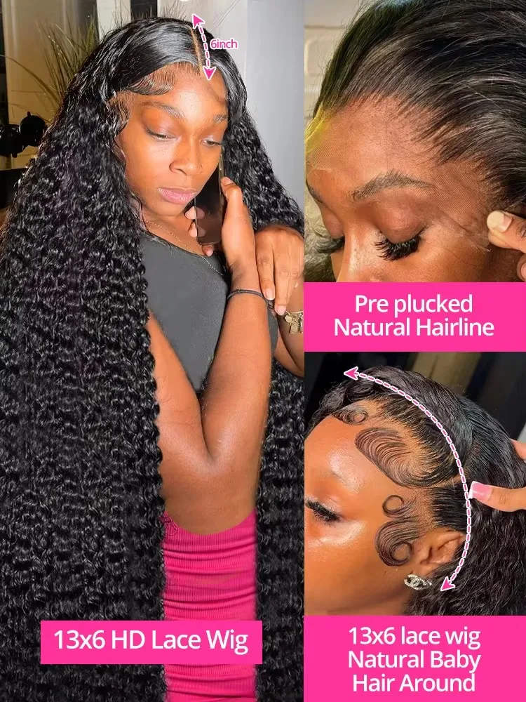 Fotografia 4: Perucas Cacheadas Birmanesas 300% Alta Densidade 40 46 polegadas Peruca Frontal de Onda Profunda Cabelo Humano Cru 13x6 13x4 Peruca Frontal de Renda HD em Promoção Feminina