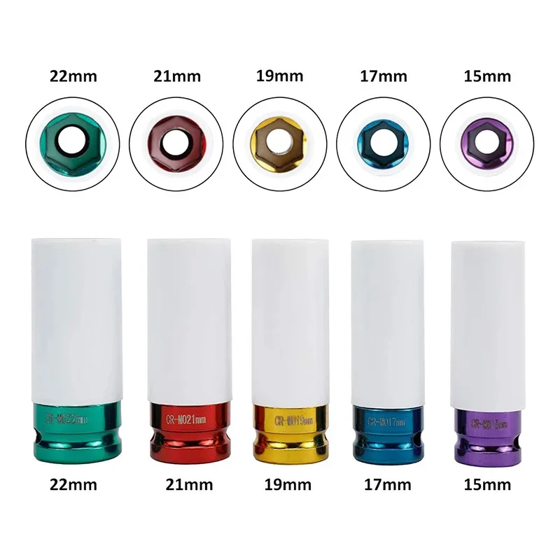 Impact Socket Impact Sleeve Set 1/2 inch Drive Wheel Protector Tire Protection Sleeve Car Removal Tool 15mm 17mm 19mm 21mm 22mm