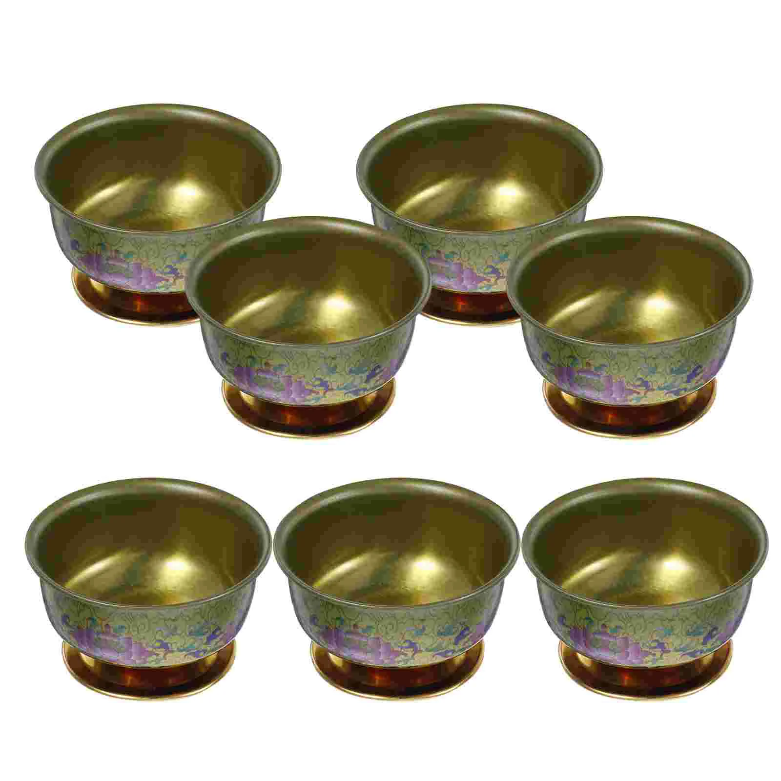

7 Pcs Water Bowl Common Container Alloy Cup Temple Decoration