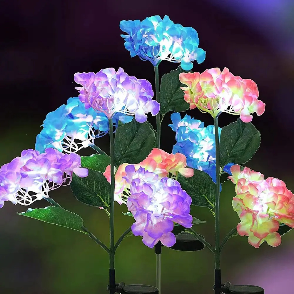 

3Head Solar Led Light Outdoors Waterproof Lawn Mounted Lights Artificial Flower Floor Lamp Simulated Hydrangea Flower