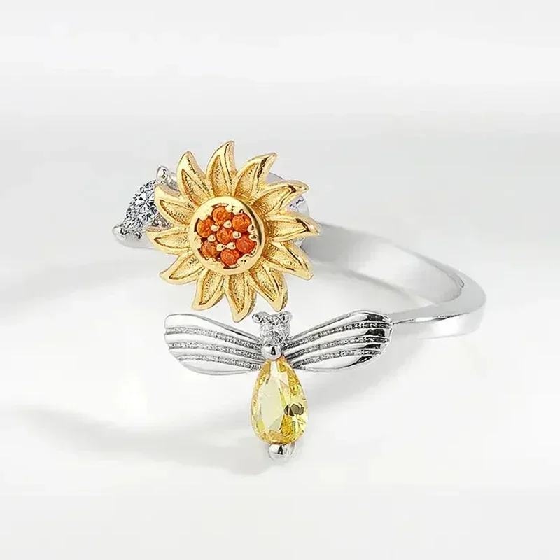 2026 Aesthetic Flower Opening Ring Female Daily Party Finger Jewelry with Bright Zirconia Statement Accessories for Engagement