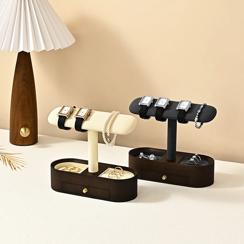 Oirlv جديد ساعة خشبية عرض موقف T-bar ساعة سوار حامل تخزين مجوهرات الإكسسوارات المنظم لمتجر عرض الدعائم #3
