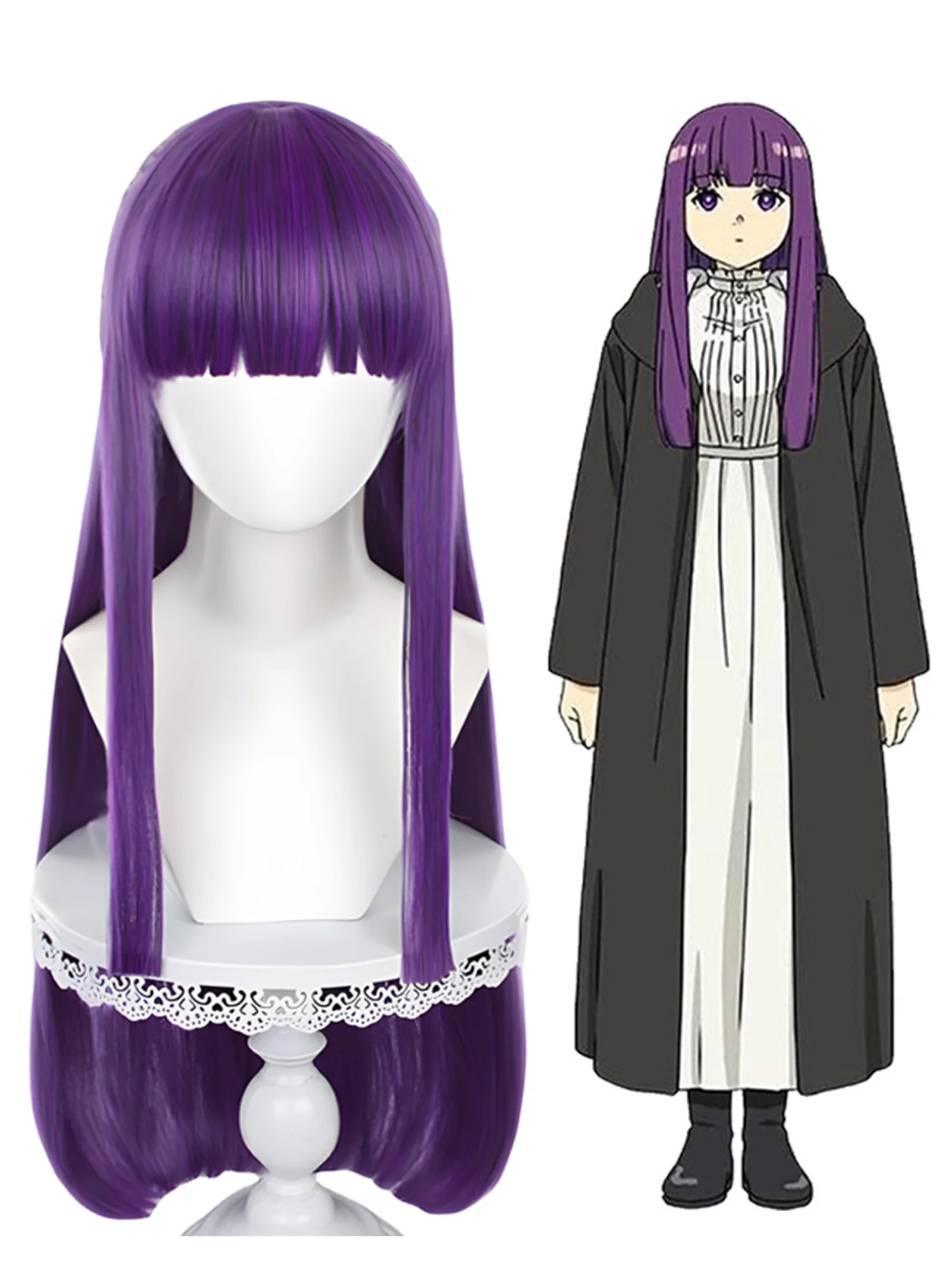 

80cm Frieren Fern Cosplay Wig Anime Sousou No Frieren Heat Resistant Synthetic Hair Halloween Party Purple Wig