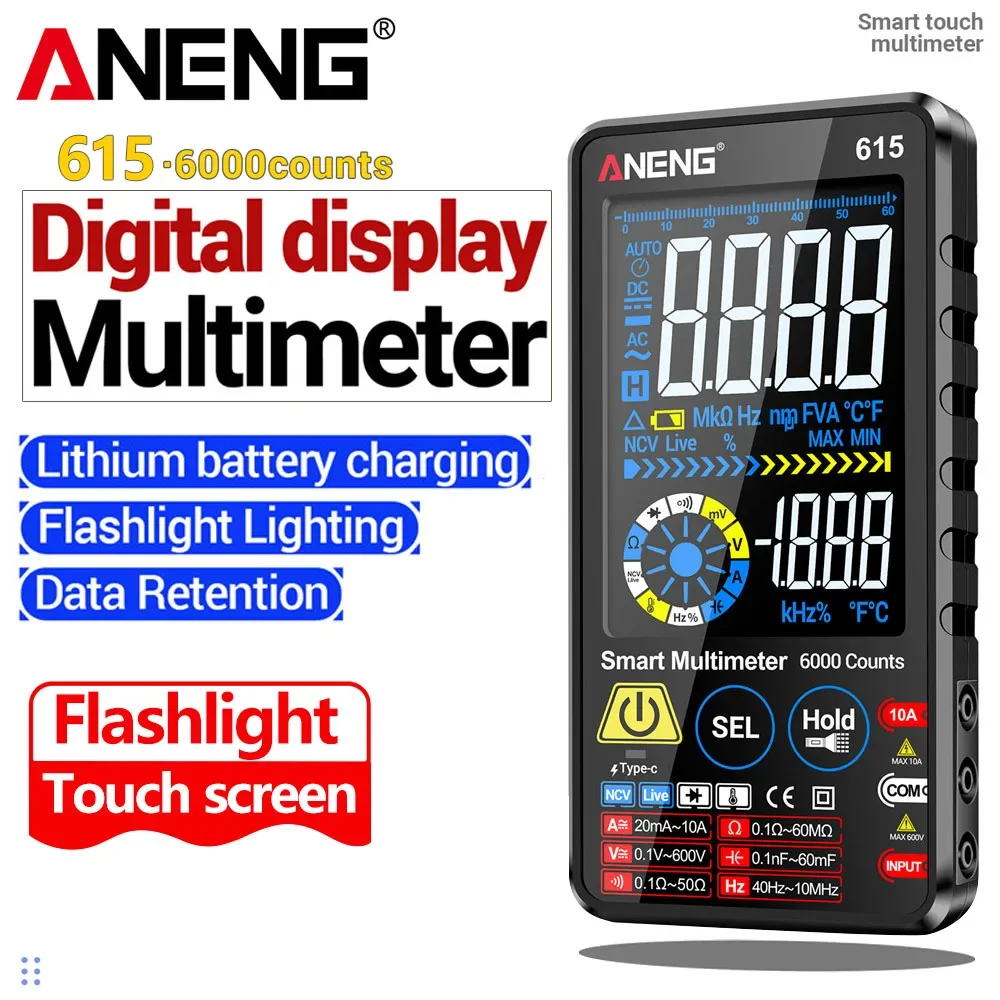 ANENG 615 Digital Multimeter Touch Screen AC/DC Voltage Tester 6000 Counts with Diode And Lithium Battery Charging Function