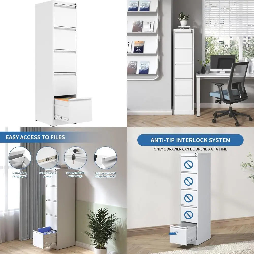 خزانة ملفات عمودية معدنية شديدة التحمل مع قفل، وحدة تخزين آمنة للحروف والملفات القانونية، مثالية للاستخدام في المكاتب المنزلية