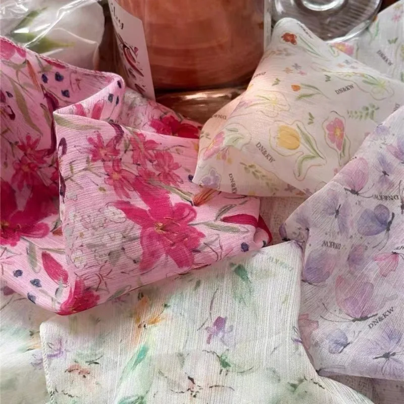 Sweet Floral Triangle Scarf for Women Spring Thin Lightweight Artistic Decorative Neck Scarf Headband Hairband Premium Quality