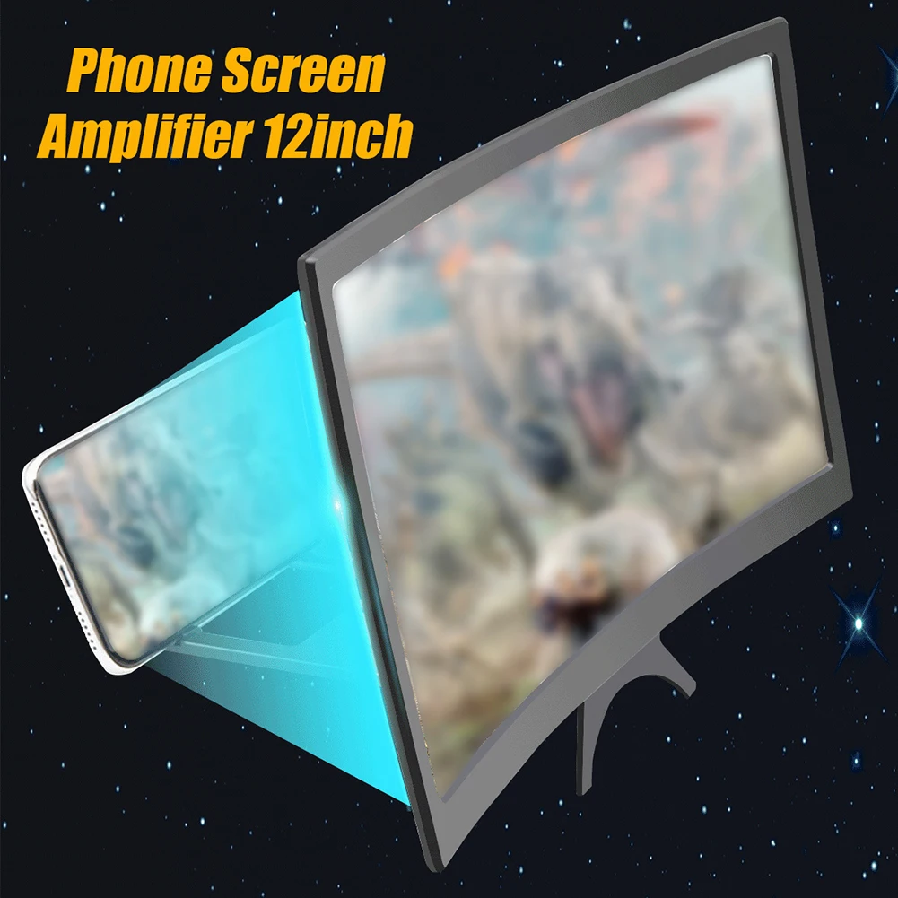 12 Inch Mobile Phone 3D Screen Video Magnifier 8/9"Folding Curved Enlarged Smartphone Movie Amplifying Projector Stand