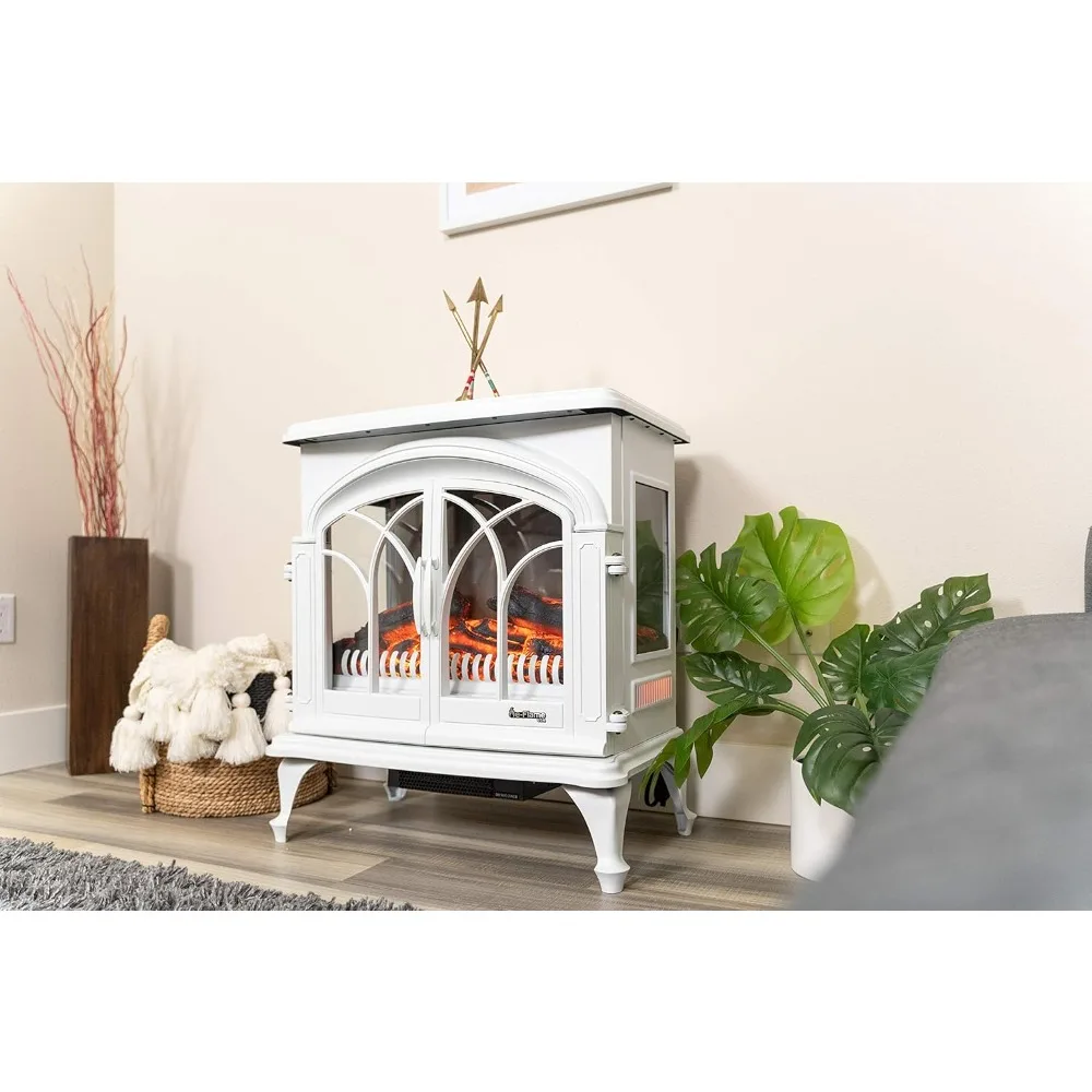 

28" XL Portable Freestanding Electric Fireplace Stove - 3-D Log and Fire Effect (White)