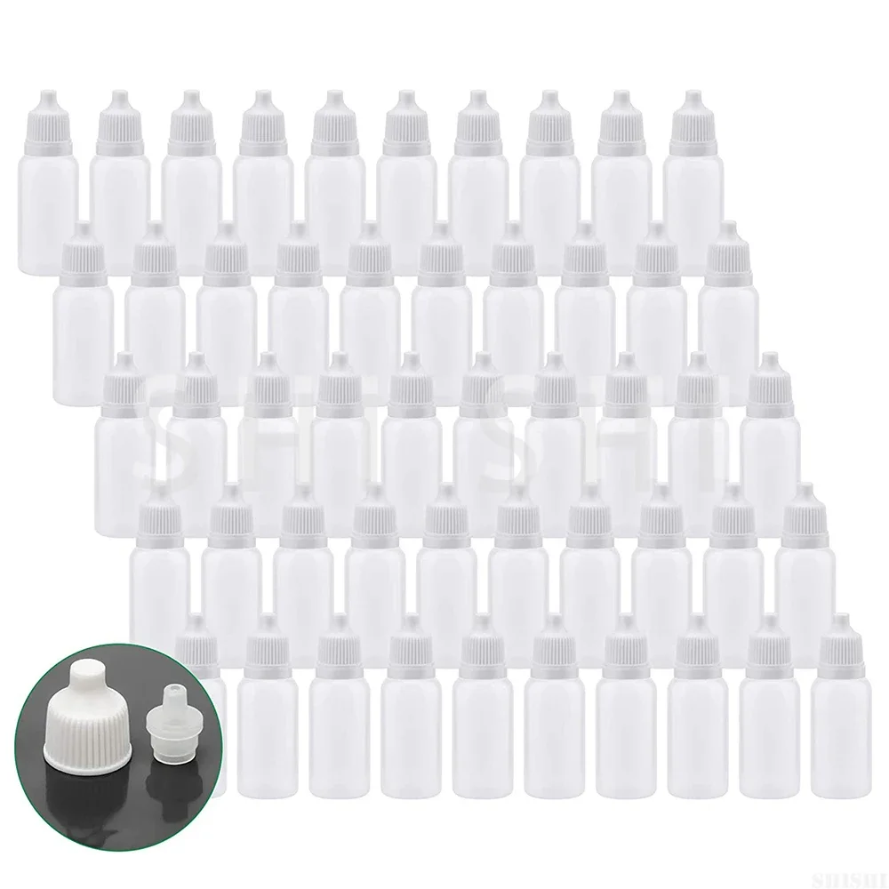 

50 PCS Plastic Dropper Bottle Squeezable Eye Liquid Container Refillable with Childproof Cap 5ml 10ml 15ml 20ml 30ml 50ml 100ml