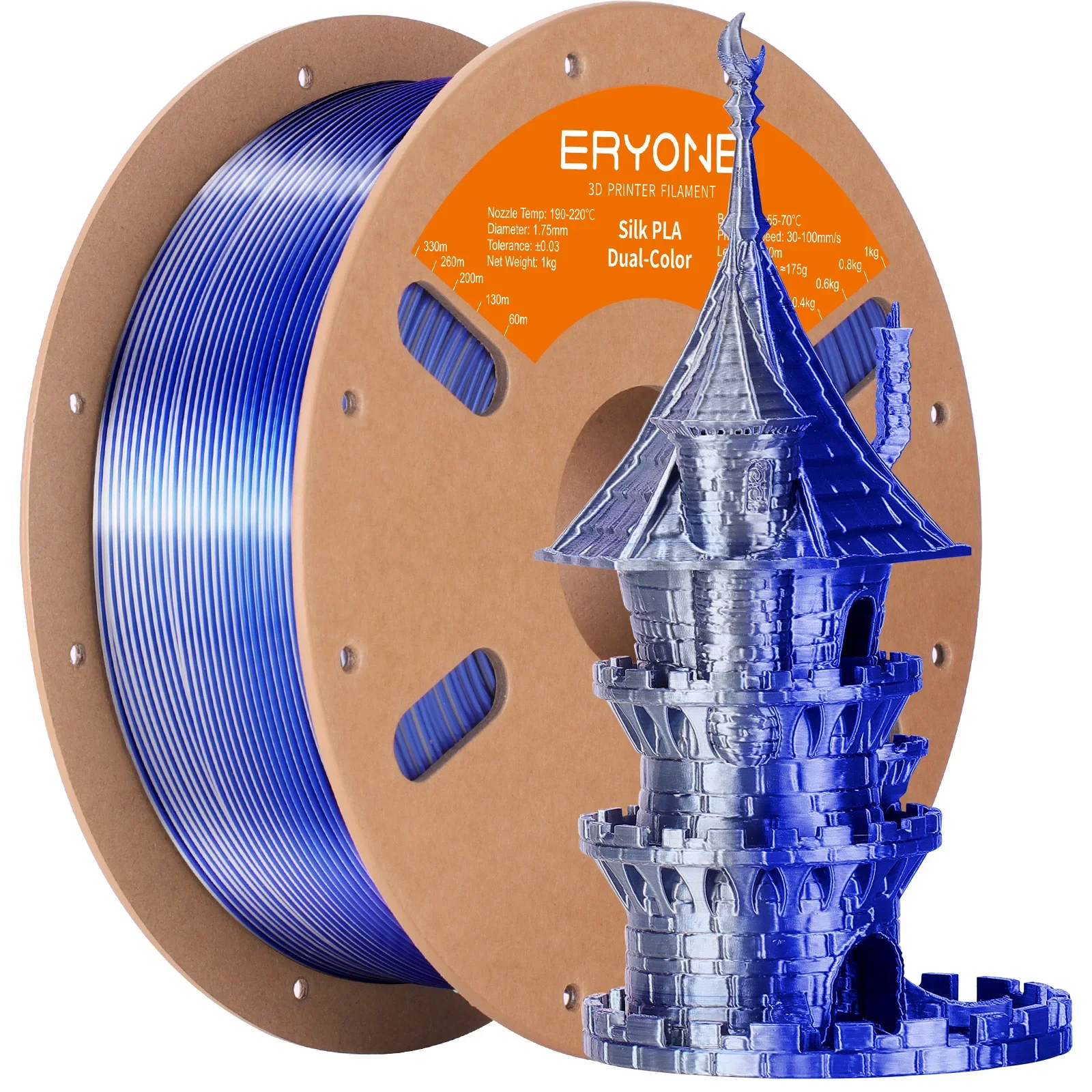 ERYONE 1KG Seiden-Doppelfarben-PLA-Serie 3D-Drucker-Filament 1,75mm, Zweifarbiges Coextrusions-Filament mit Seidig-Glänzendem Finish, 1kg Spule