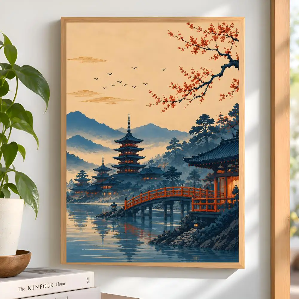 Mount Fuji Sakura Ukiyoe Art Poster Matte Self Adhesive Wall Art Home Decor Bedroom Living Room