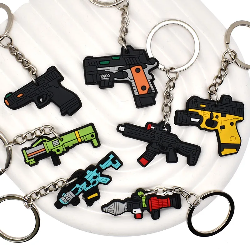 1PCS PVC Keychain Hand Guns Revolver Key Rings Hand Guns Revolver Key Holders Fit Adult Car Keys Gift Trinkets