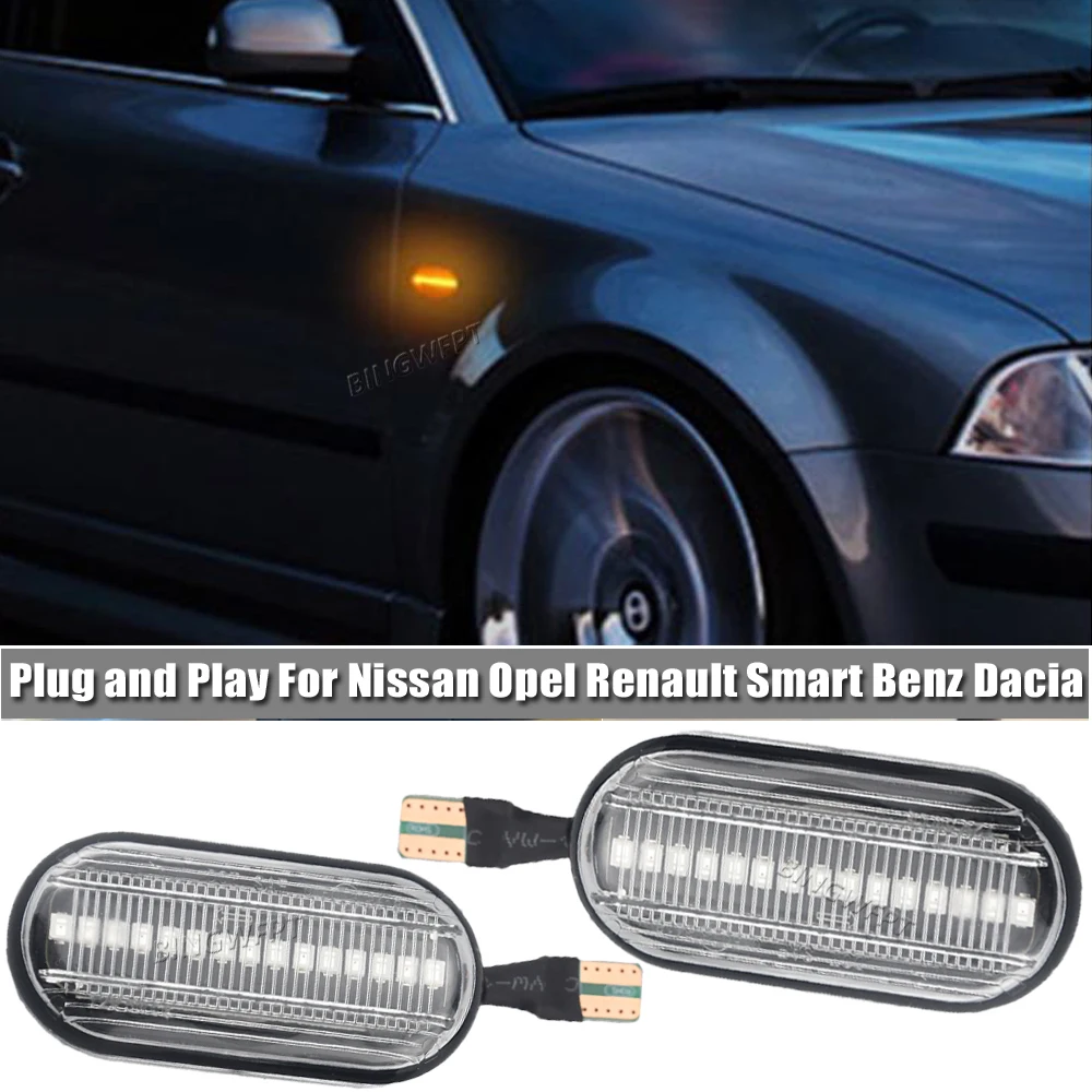 2PLed Dynamic Turn Signal Lights Side Marker For Renault Clio Trafic Kangoo Twigo Dacia Logan Duster Nissan Interstar Primastar