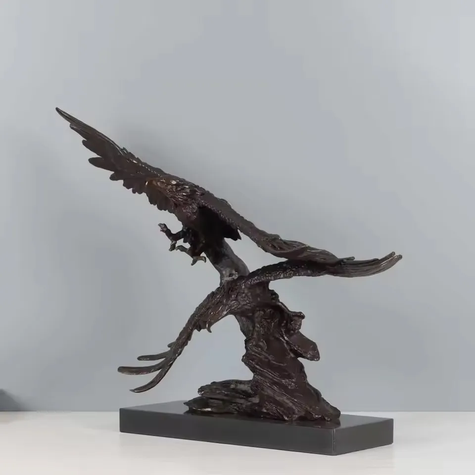 Bronze Couple Eagle Falcon Statue Animal Bird Sculpture Marble Base Gorgeous Home Office Decor Business Gift view 3