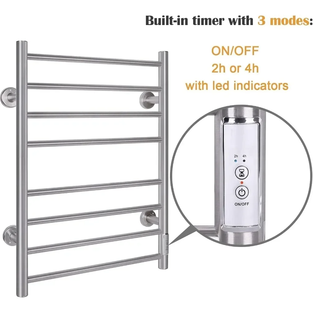 Heated Towel Rack 8-Bar Warmer Rack Wall Mounted Electric Towel Warmer Electric Towel Drying Rack with Timer Silver