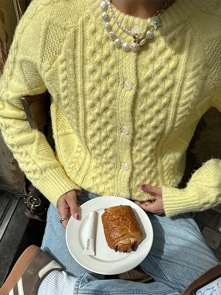 

Solid Twisted Soft Knitted Cardigan Women Chic O-neck Full Sleeve Single Breasted Cardigans Autumn Fashion Office Lady Knitwear
