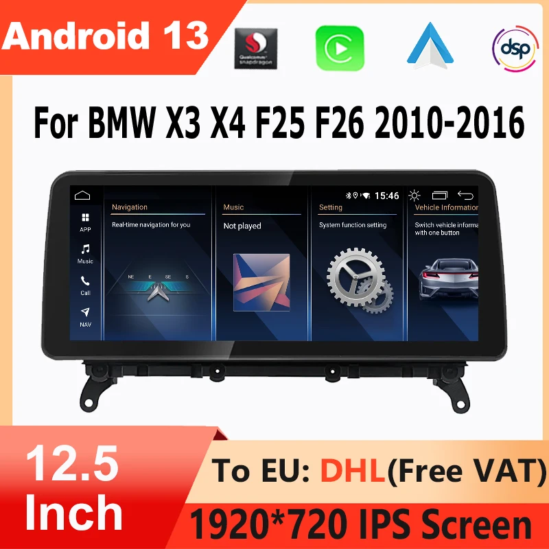 

Qualcomm 665 Android 13 GPS Navigation Wireless Carplay Auto 12.5” For BMW X3 F25 X4 F26 2010-2016 radio Multimedia Player